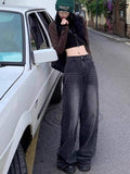 Women Loose Fit High Rise Black Jeans