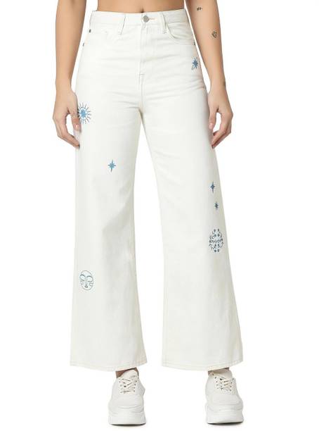 Women Flared High Rise White Jeans