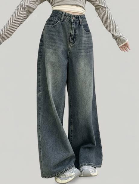 Women Baggy Fit High Rise Blue Jeans