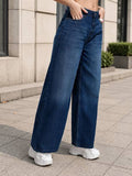 Women Wide Leg High Rise Dark Blue Jeans