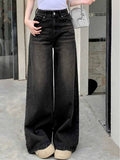 Women Wide Leg Mid Rise Black Jeans