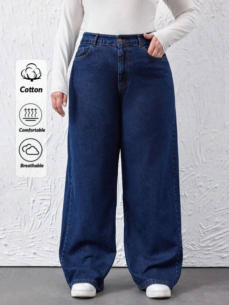 Women Loose Fit High Rise Blue Jeans