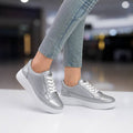Women Silver Casual Platform Sneakers | Lace-Up Lightwe...