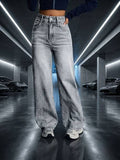 Women Wide Leg High Rise Grey Jeans