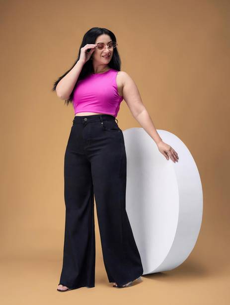 Women Flared High Rise Black Jeans