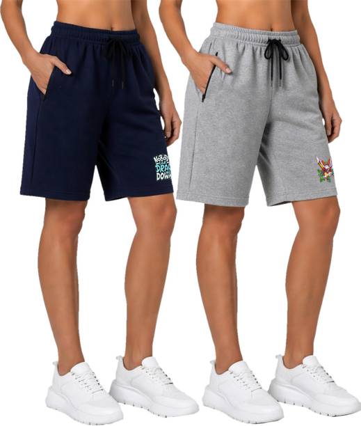 Pack of 2 Graphic Print Women Grey, Dark Blue Casual Sh...