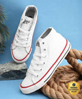 Women White Canvas Comfortable Vulcanised Lace Up Casua...