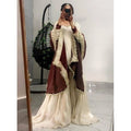 Women's Silk Embroidered 3/4th Sleeve V-Neck Kurti With Sharara Pant and Dupatta Set (Cream &amp; Brown)