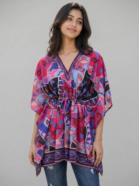 Casual Kaftan Sleeve Printed Women Multicolor Top