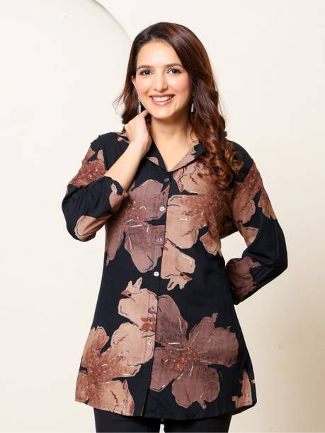 Casual Regular Sleeves Printed Women Black Top
