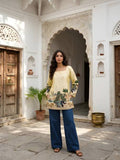 Casual Flared Sleeves Printed Women Yellow Top