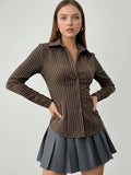 Women Slim Fit Striped Spread Collar Casual Shirt