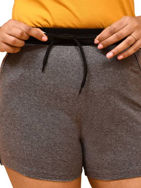 Solid Women Grey Casual Shorts