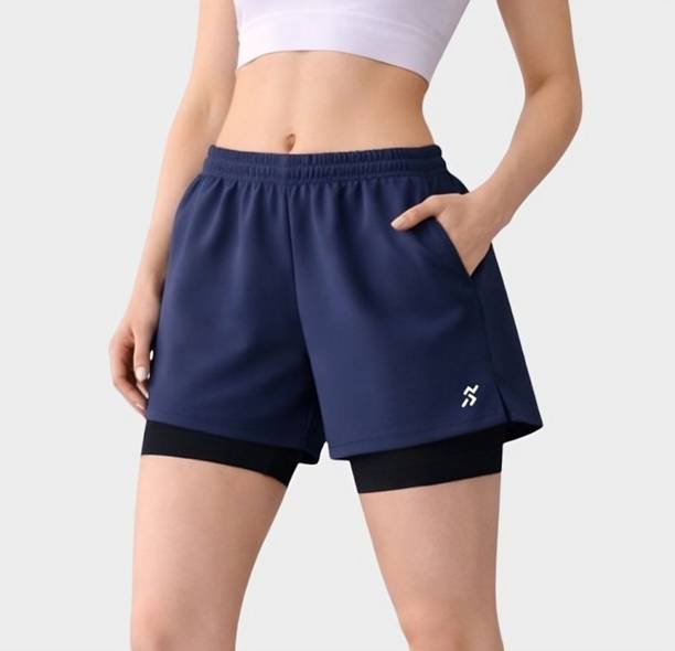 Solid Women Blue Gym Shorts