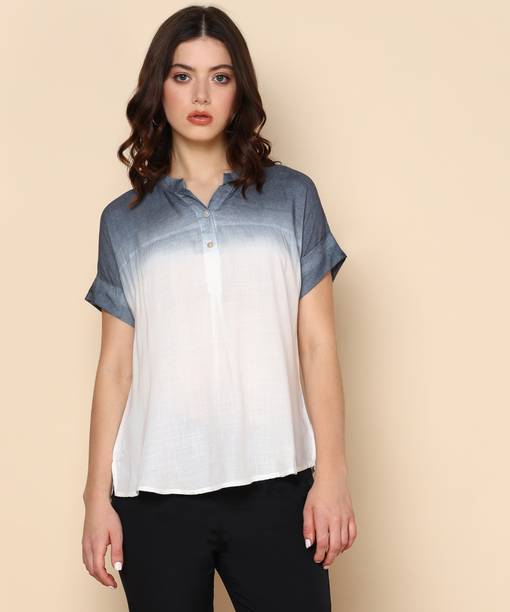Casual Regular Sleeves Tie & Dye Women White Top