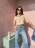 Women Regular Fit Embroidered Spread Collar Casual Shir...