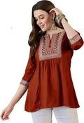 Casual Regular Sleeves Embroidered Women Maroon Top