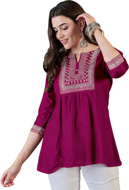 Casual Regular Sleeves Embroidered, Ethnic Motifs Women...
