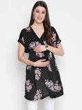 Casual Kimono Sleeves Printed Women Black Top