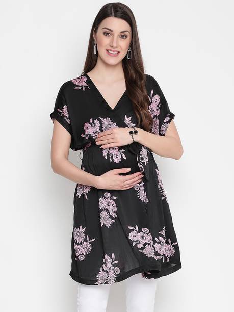 Casual Kimono Sleeves Printed Women Black Top