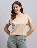 Casual Cap Sleeves Solid Women Beige Top
