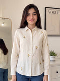 Women Oversized Fit Embroidered Spread Collar Casual Sh...