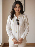 Women Regular Fit Embroidered Spread Collar Formal Shir...