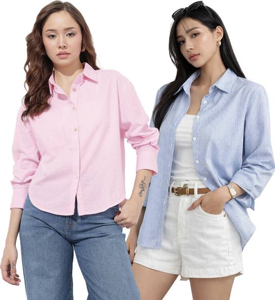 Women Regular Fit Solid Spread Collar Casual Shirt