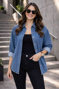 Women Oversized Fit Solid Spread Collar Casual Shirt