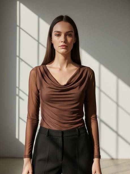 Casual Regular Sleeves Solid Women Brown Top