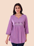 Casual Regular Sleeves Embroidered Women Purple Top