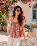 Casual Shoulder Straps Printed Women Pink Top