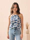Casual Sleeveless Printed Women White, Blue Top