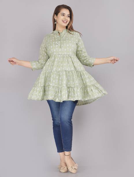 Casual Regular Sleeves Floral Print Women Green Top