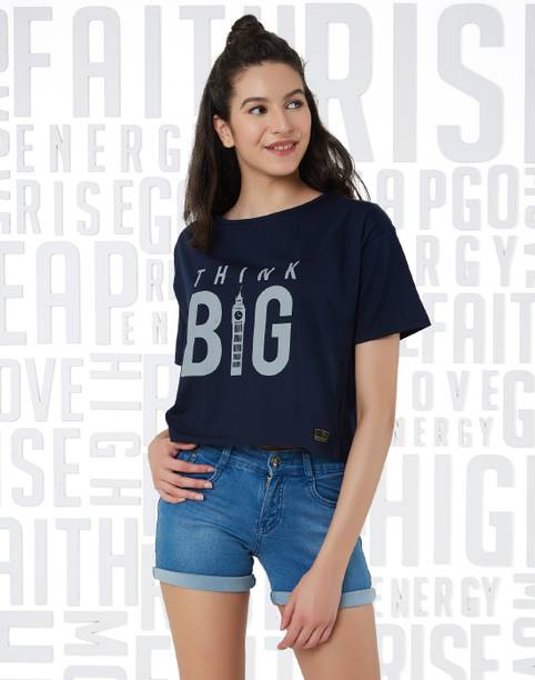 Casual Regular Sleeves Graphic Print Women Blue Top
