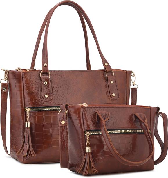 AVERAA Tan Women Hand-held Bag The Croco Luxe 2-in-1 Handbag S...