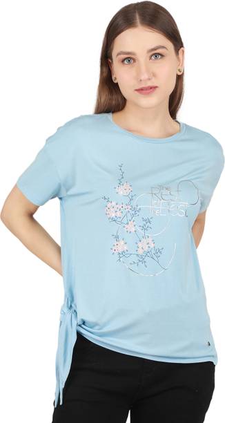 Casual Regular Sleeves Self Design Women Light Blue Top