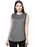 Casual Sleeveless Solid Women Grey Top