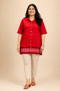 Casual Regular Sleeves Self Design Women Red Top