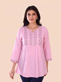 Casual Regular Sleeves Embroidered Women Pink Top