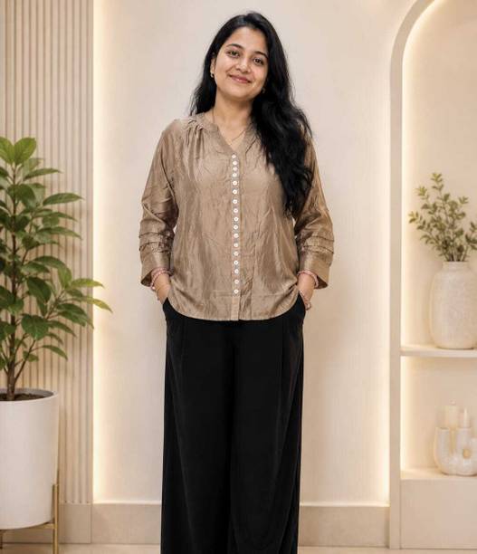 Casual Regular Sleeves Embroidered Women Beige Top