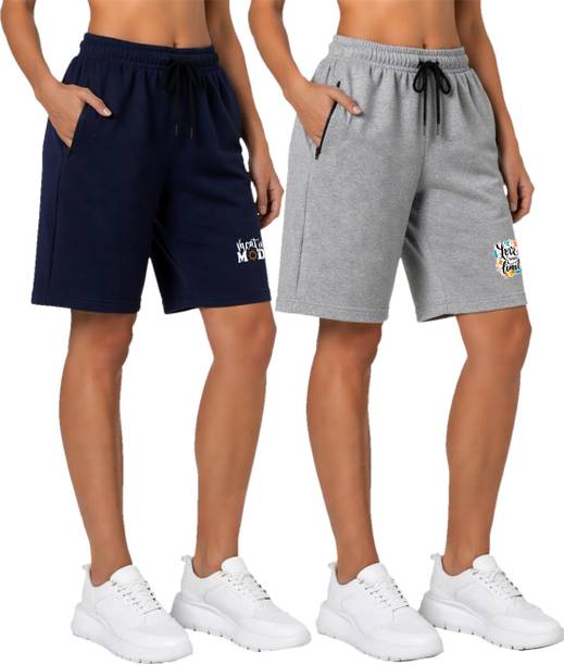 Pack of 2 Printed Women Dark Blue, Grey Casual Shorts