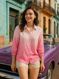 Women Relaxed Fit Dyed/Ombre Spread Collar Casual Shirt