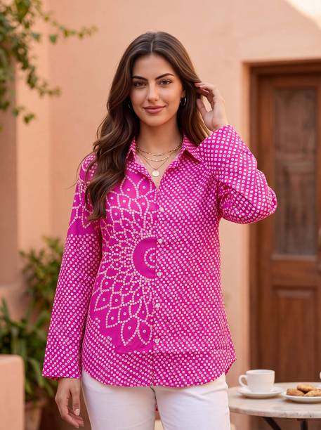 Women Regular Fit Printed Spread Collar Party Shirt