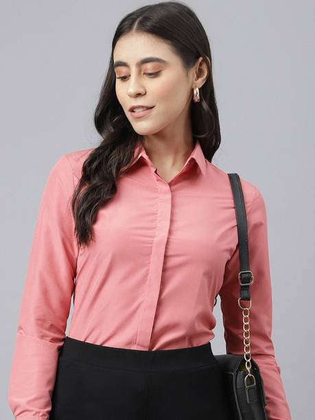 Women Regular Fit Solid Spread Collar Formal Shirt