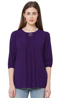Casual Regular Sleeves Solid Women Purple Top