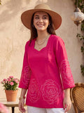 Casual Flared Sleeves Printed Women Pink Top