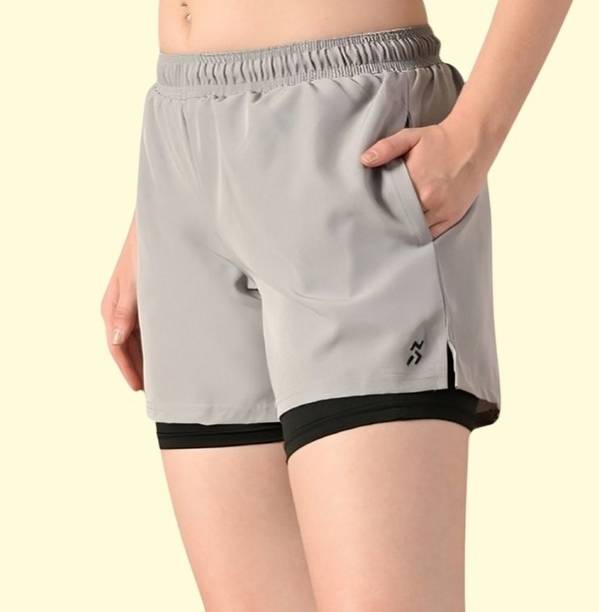 Solid Women Grey, Black Gym Shorts, Sports Shorts, Cycl...