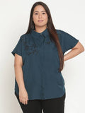 Casual Regular Sleeves Solid Women Light Blue Top
